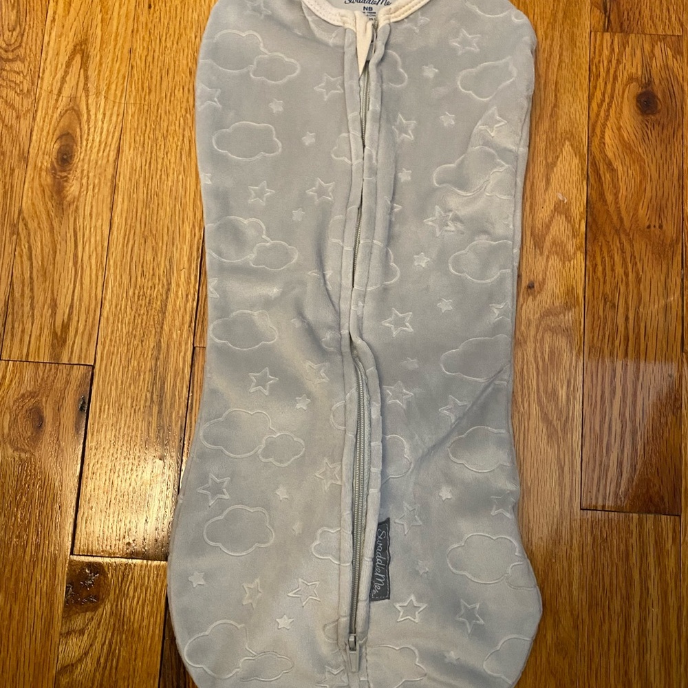 Gray Baby Swaddle with Cloud and Star Pattern